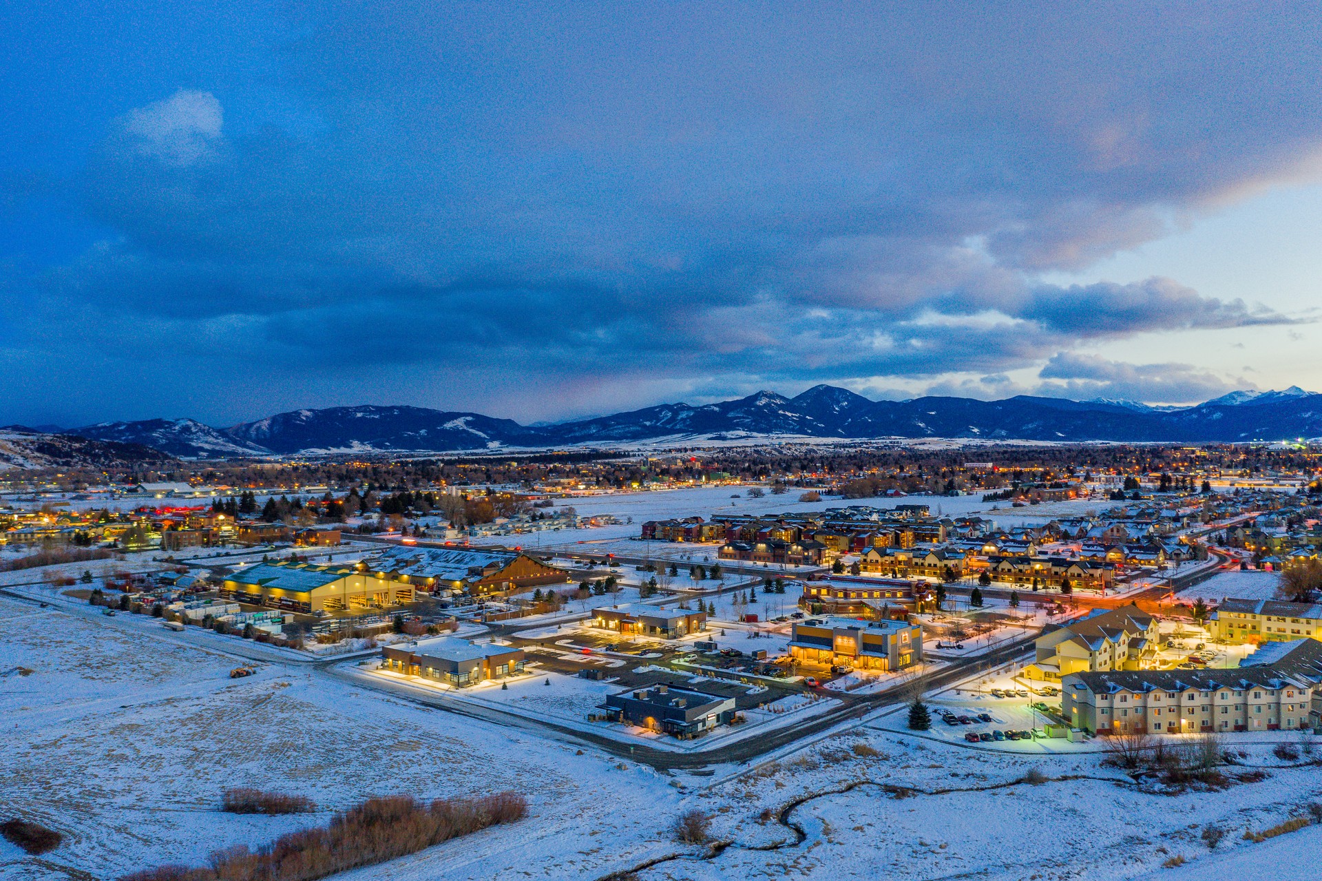 Aerial View Bozeman Montana at Night